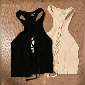 Urban Outfitters Lace-Up Tank Tops (2) – Black & Ivory – XS/S